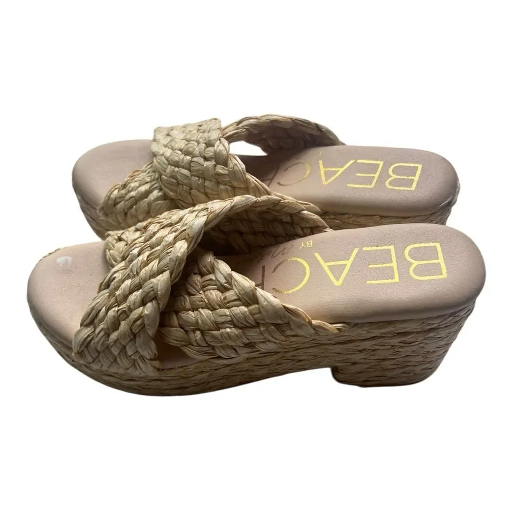 Anthropologie MATISSE Reflection Raffia Platform Bohemian Sandals Beach Shoes 8